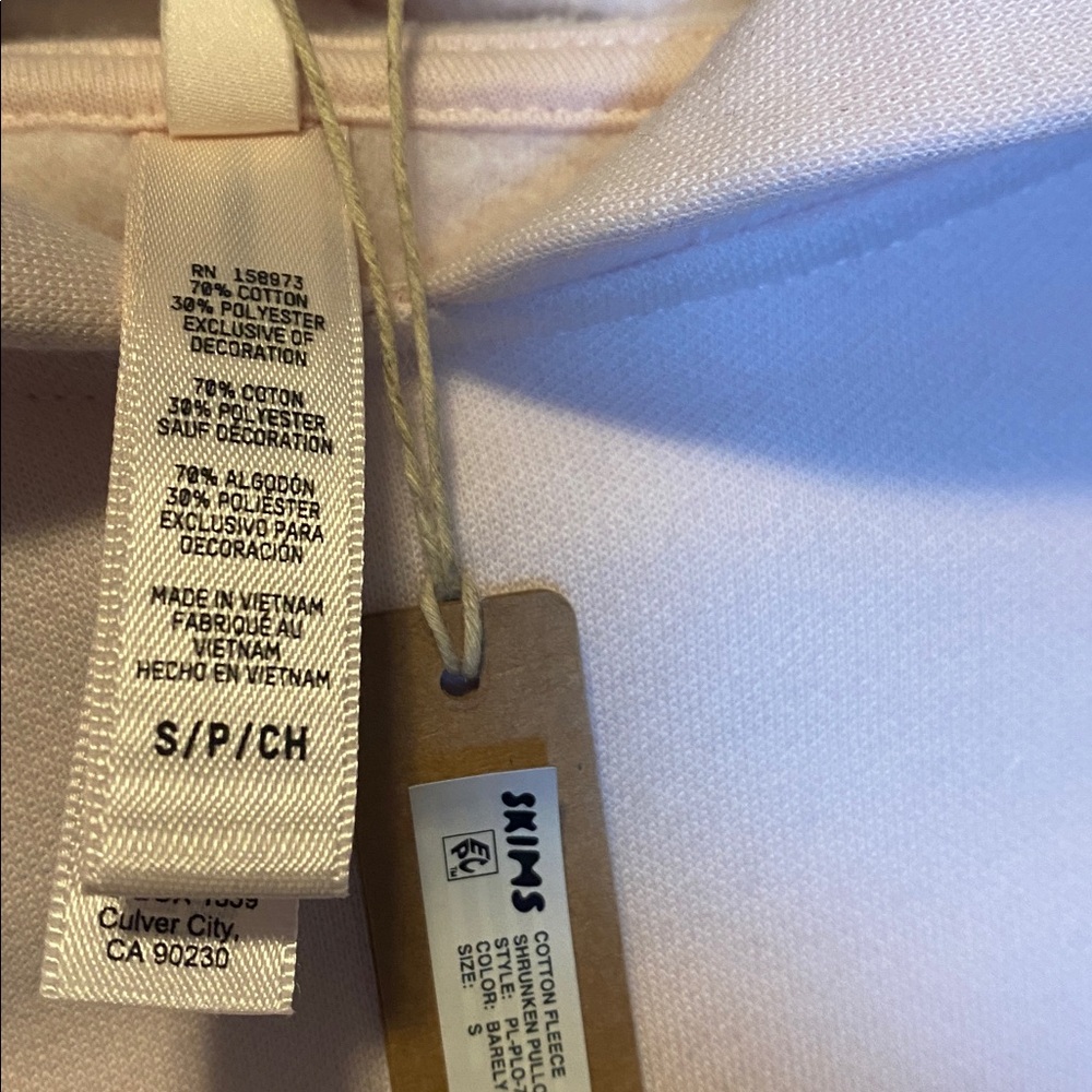 Skims Shrunken Hoodie NWT Small Barely Pink Cropped Cotton Fleece Pullover - Picture 7 of 13